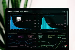 Data and graphs on a laptop screen